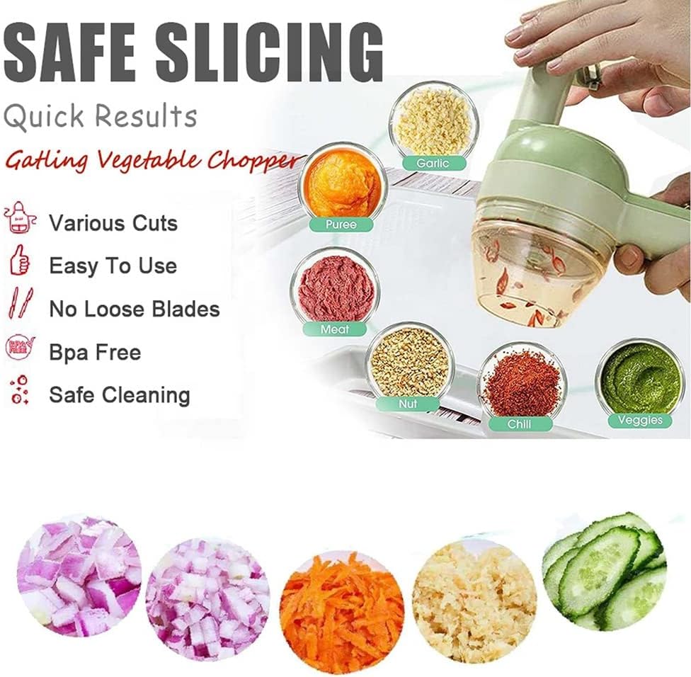 4 in 1 Handheld Electric Vegetable Cutter Set Electric Garlic Mud Masher