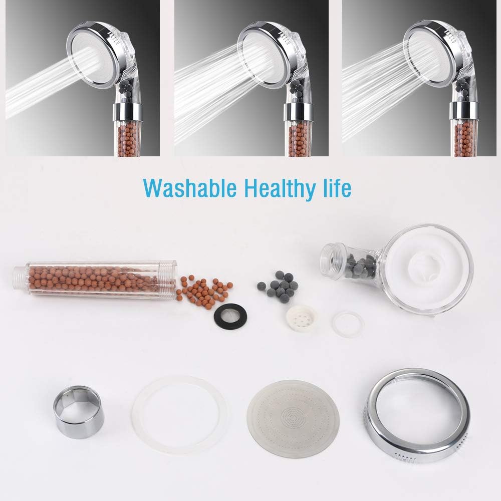 Bathroom Adjustable Showerhead Handheld Showerheads High Pressure Water Saving Filtration with Additional Mineral Beads Removing Chlorine