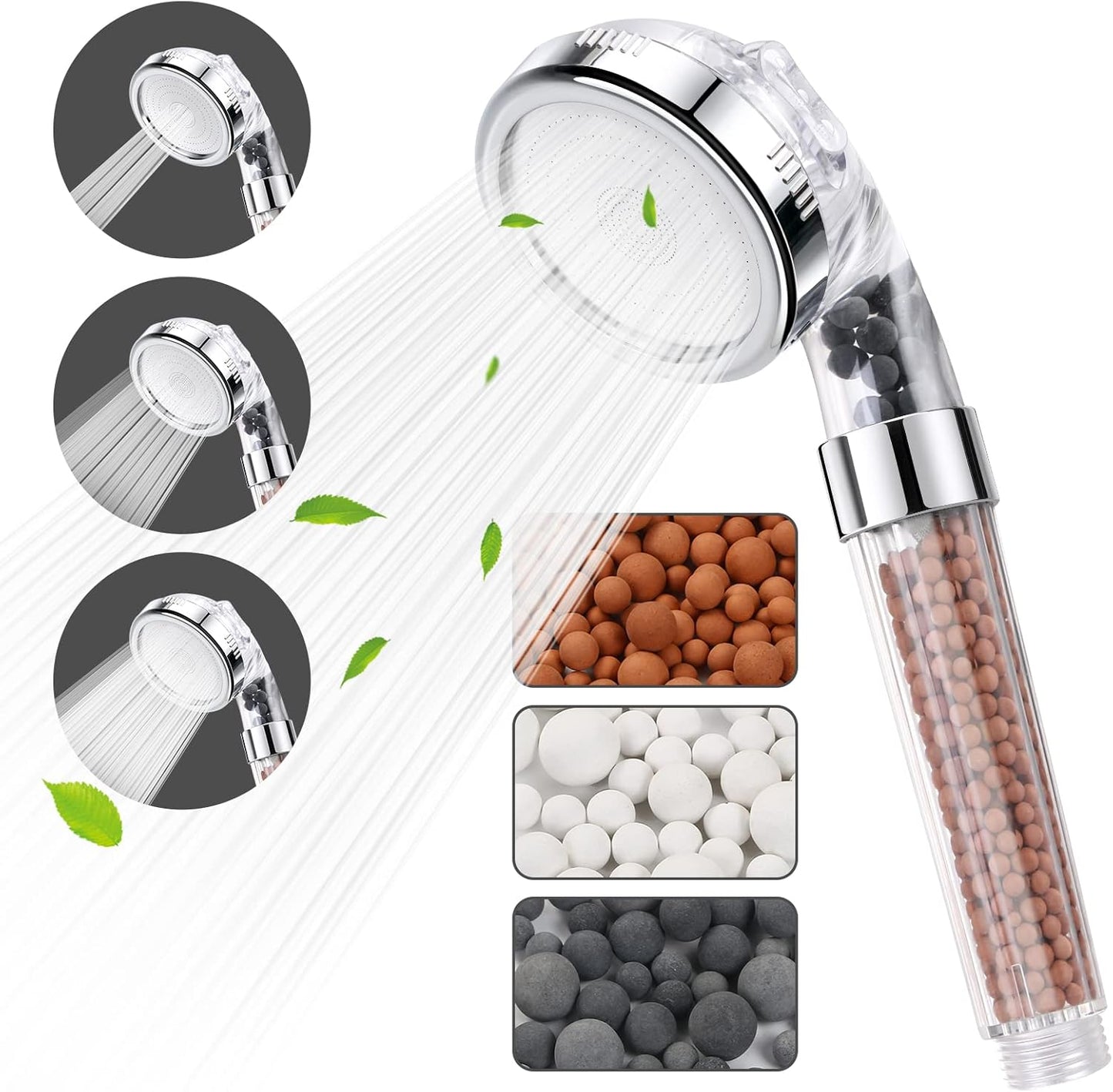 Bathroom Adjustable Showerhead Handheld Showerheads High Pressure Water Saving Filtration with Additional Mineral Beads Removing Chlorine