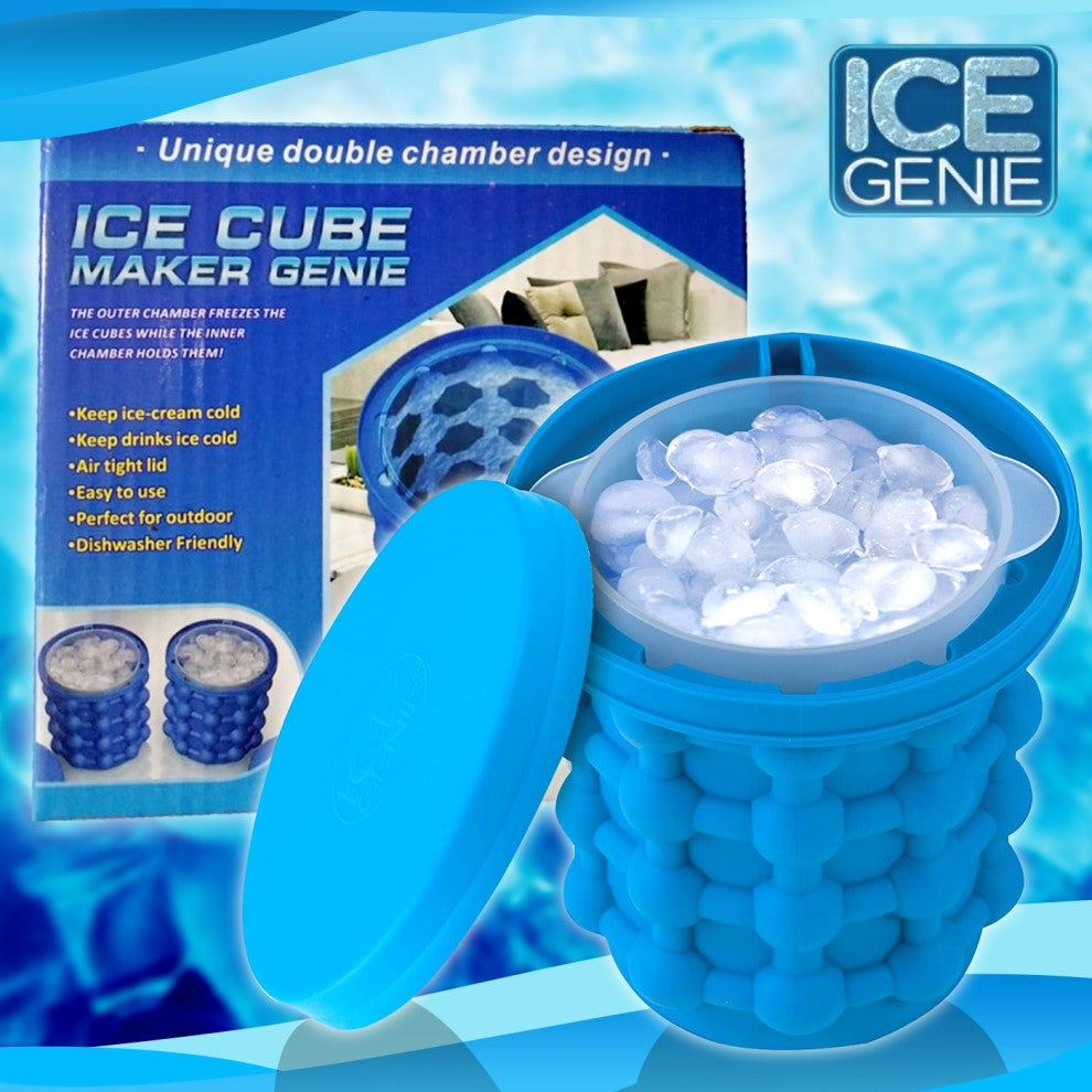 ICE CUBE Genie - Silicone Ice Cube Maker and Ice Bucket