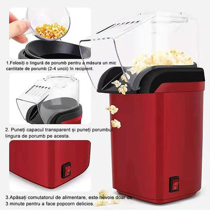 1200W Air Popcorn Maker, Hot Air Technology, Max 3-Min Prep Time, Red