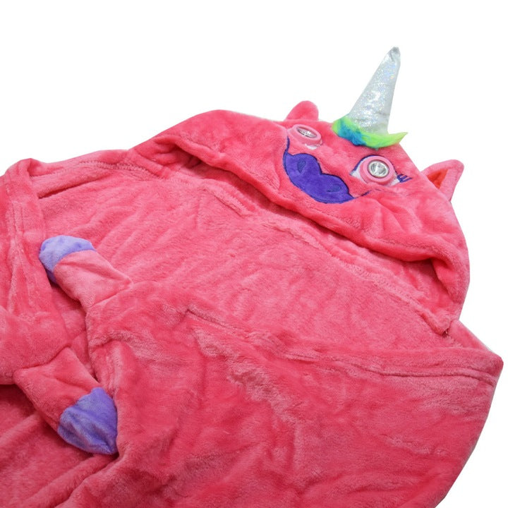 Plush Bathrobe for Kids with Glowing Eyes,Pink