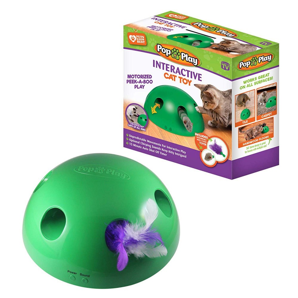 Interactive Skill-Building Cat Toy with Moving Mouse and Sound Effects